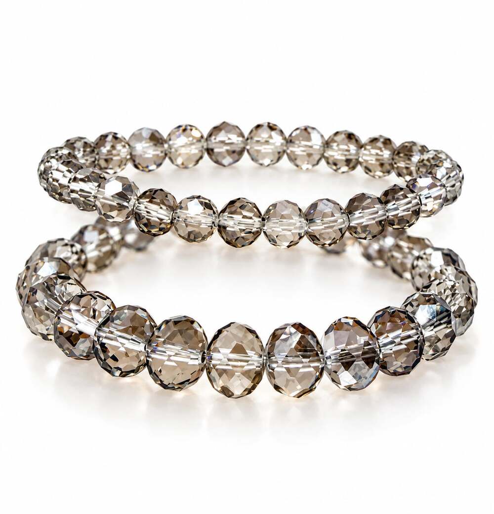 Smoky Quartz Crystal Beaded Faceted Stretch Bracelet Pair